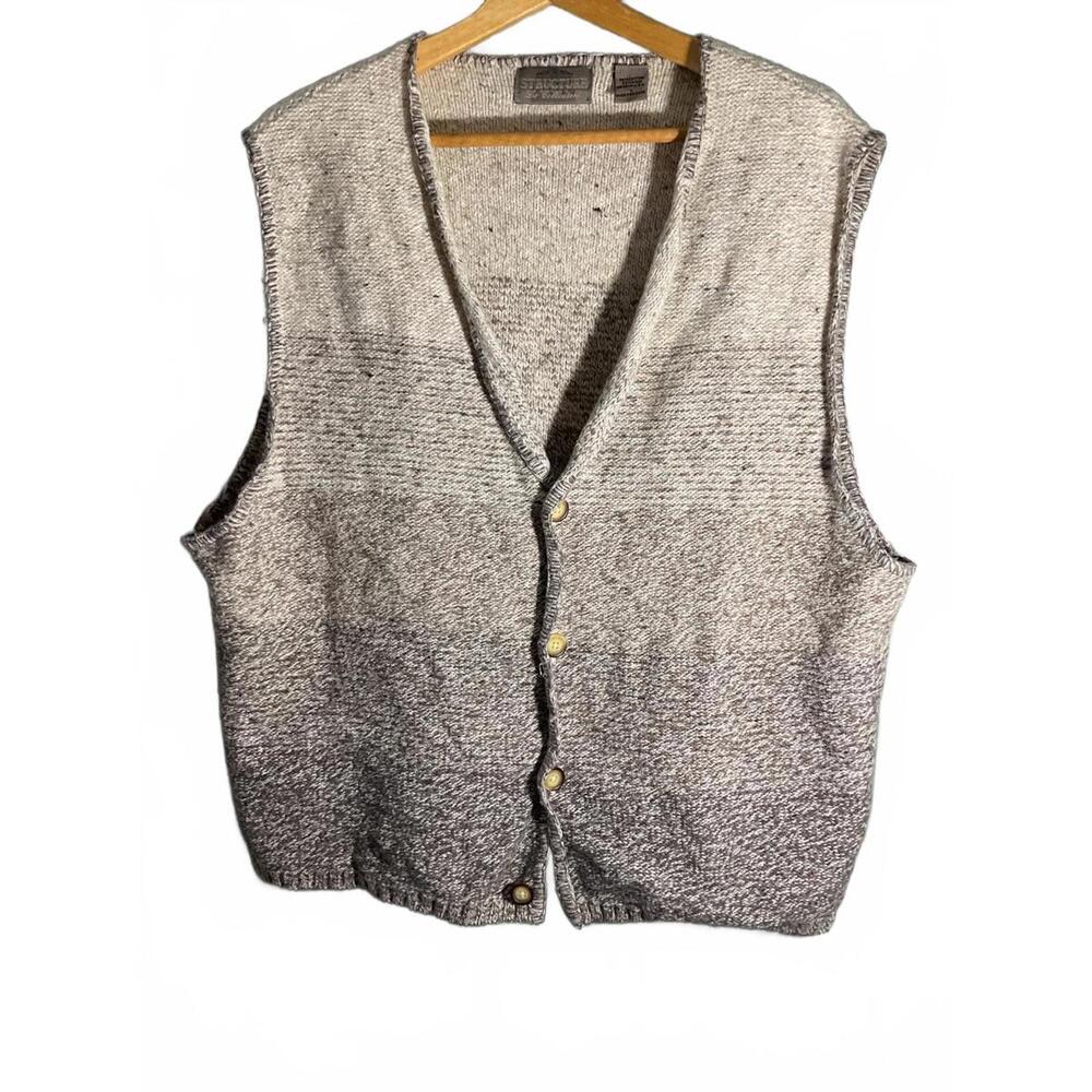 Vintage Structure Gradient  Wool Blend Knit Button-Up Sweater Vest Large